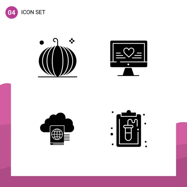 Set Modern Icons Symbols Signs Cornucopia Cloud Harvest Love Folder — Stock Vector