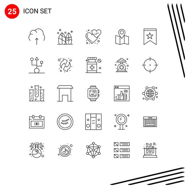 Stock Vector Icon Pack Line Signs Symbols Pointer Location Surf — Stock Vector