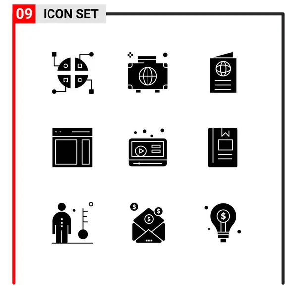 旅行可编辑向量设计元素的9个现代固态字形的通用图标符号组 — 图库矢量图片