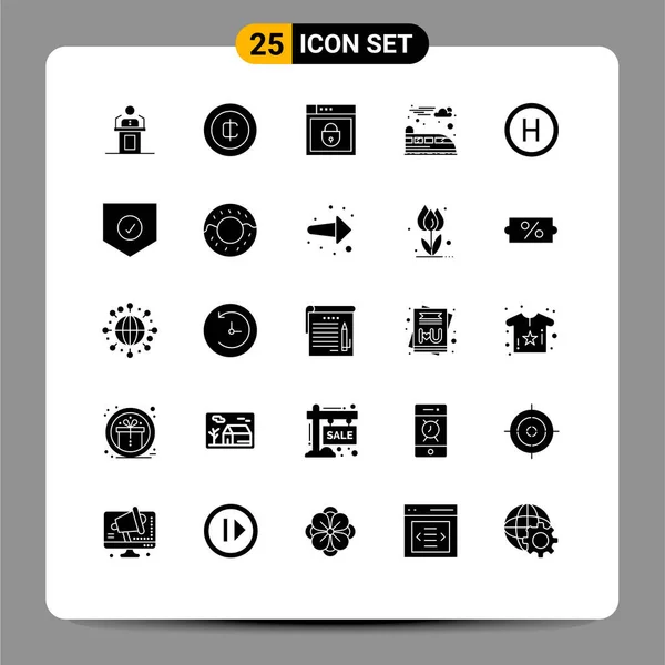 Universal Icon Symbole Grupa Nowoczesne Solidne Glify Pociągów Elektryczne Monety — Wektor stockowy