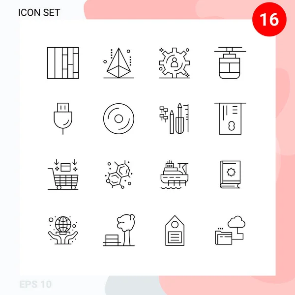 Mobile Interface Outline Set Pictograms Plug Devices Content Storage Vehicles — Stock Vector