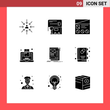 Web günlüğü, blog yazarı, oyun, blog gezgini, ui Düzenlenebilir Vektör Tasarım Elemanları gibi Web Yazdırma Ortamı için 9 Modern Katı İşaretler ve Semboller paketi