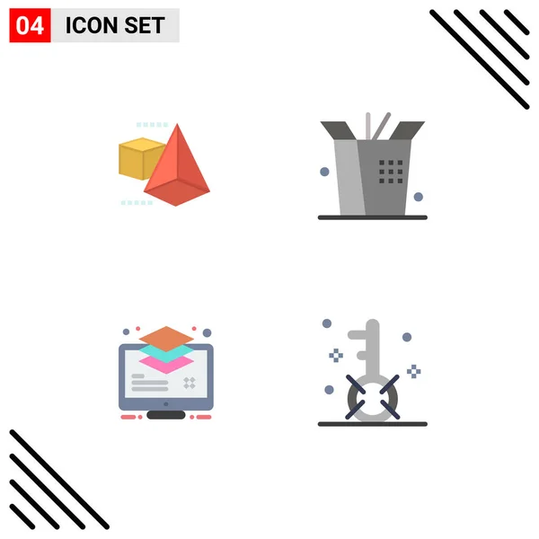 Pack Kreatív Flat Ikonok Modell Monitor Élelmiszer Réteg Kulcsszavak Szerkeszthető — Stock Vector