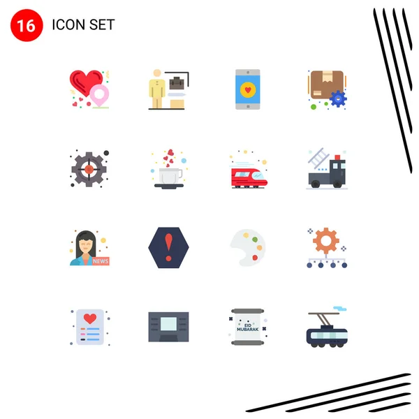 Interface Móvel Conjunto Cores Planas Pictogramas Gerenciamento Engrenagem Celular Pacote — Vetor de Stock