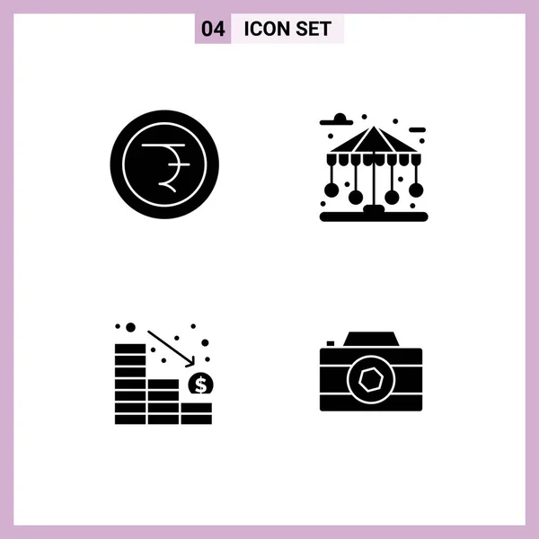 Solid Glyph Pack Universal Symbols Coin Loss Building Life Camera — Stock Vector