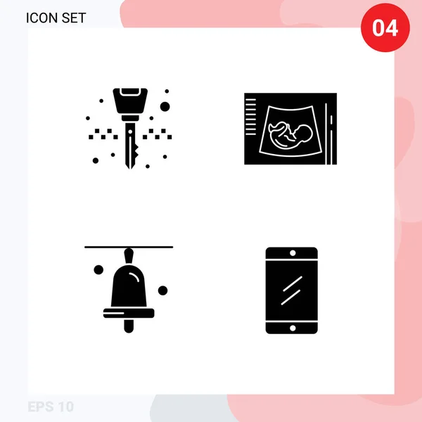 Conjunto Vector Solid Glyphs Grid Para Equipamentos Sino Táxi Sonograma — Vetor de Stock