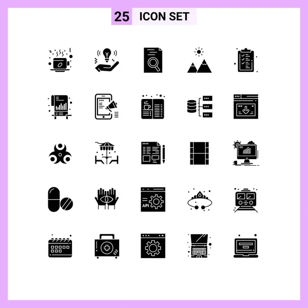 Editierbare Vektorzeilenpakete Mit Einfachen Festen Glyphen Aus Checkliste Peak Glühbirne — Stockvektor