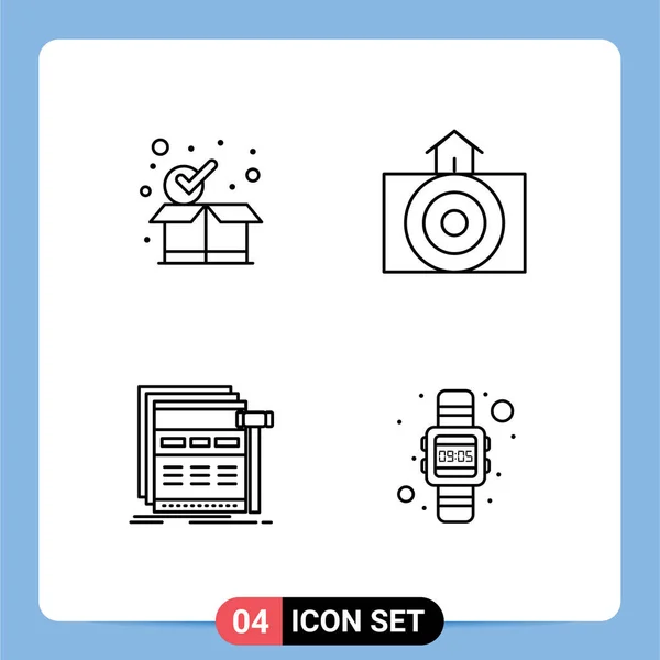 Mobile Interface Line Set Pictograms Checkmark Page Box Nature Webpage — Stock Vector