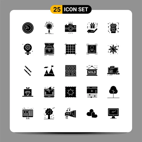 Universal Icon Symbols Grupo Glifos Sólidos Modernos Fiesta Mano Cumpleaños — Vector de stock