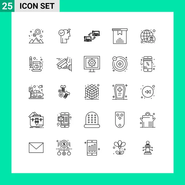 現代25行のセット意識 コンピュータ イベント 同期の写真編集可能なベクトルデザイン要素 — ストックベクタ