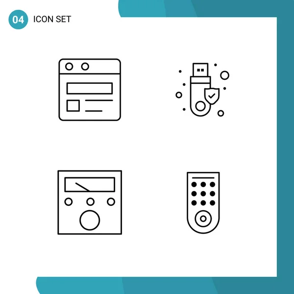 Modern Set Filledline Flat Colors Symbols Business Voltmeter Security Usb — Stock Vector