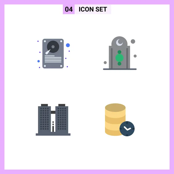 Group Modern Flat Icons Set Data Building Storage Islam Place — Stock Vector