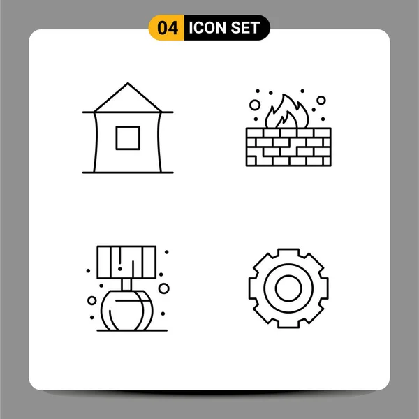 전형적 Vector Filledline Flat Colors Editable Symbols Building Home Hut — 스톡 벡터