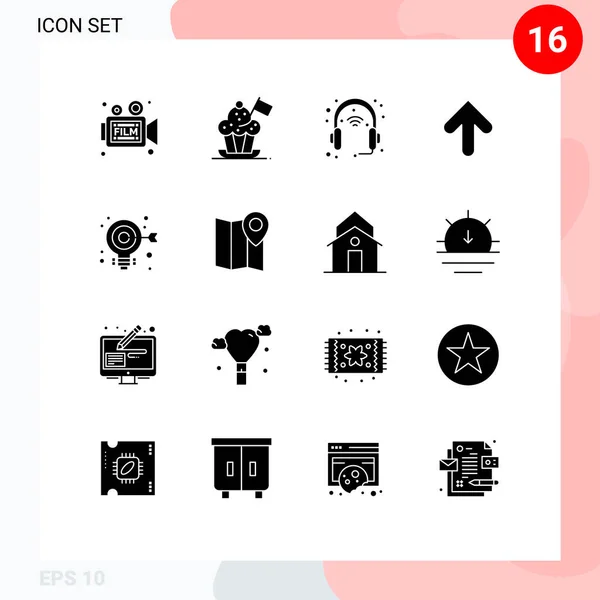 Universal Solid Glyphs Set Web Mobile Applications Arrow Cooker Hat — 스톡 벡터