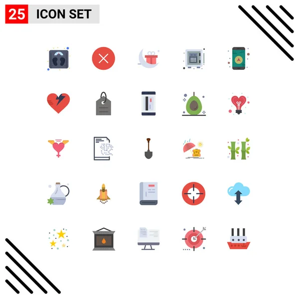 Mobile Interface Flat Color Set Pictograms Navigation Gps Celebration Money — Stockový vektor