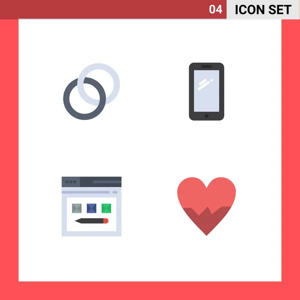 4个主题向量平面图标和环 Internet Engagement Mobile Web可编辑向量设计元素的可编辑符号 — 图库矢量图片