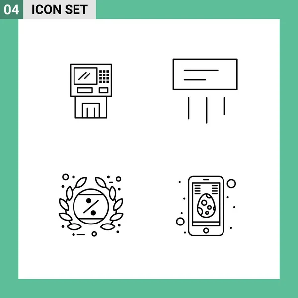 Mobile Interface Line Set Pictograms Atm Conditioner Cashpoint Machine Home — Vector de stock