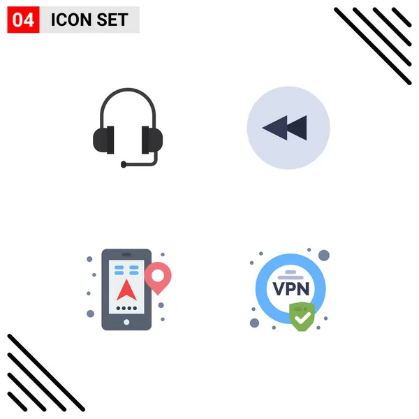 Flat Icon Pack Universal Symbols Headphones Navigation Backward Gps Security — Stock Vector