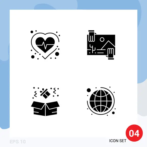 2017 Mobile Interface Solid Glyph Set Pictograms Health Birthday Check — 스톡 벡터