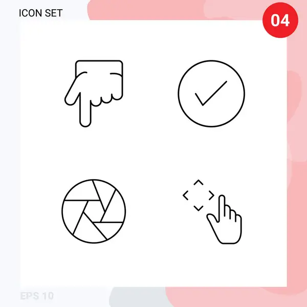 Zestaw Piktogramów Linii Interfejsu Mobilnego Palcem Kamerą Strzałką Zdjęcie Edytowalne — Wektor stockowy