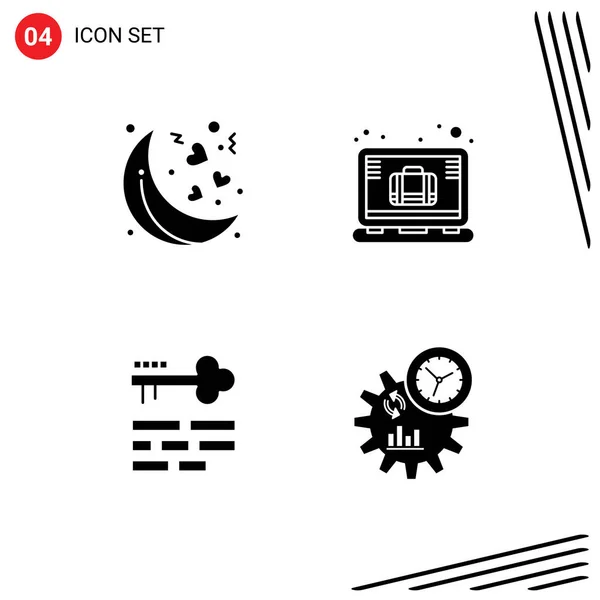 User Interface Pack Mit Basic Solid Glyphen Moon Layout Brief — Stockvektor