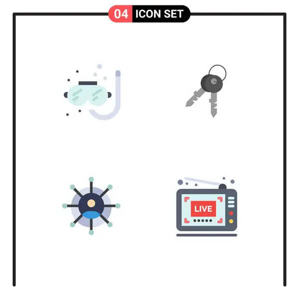 Conjunto Iconos Planos Universales Para Aplicaciones Web Móviles Buceo Redes — Vector de stock