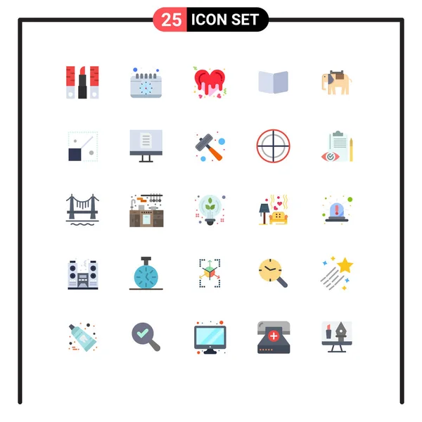 Pictogram Set Simple Flat Colors Layout Book Study Open Love — 스톡 벡터