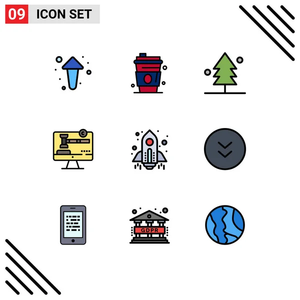 Conjunto Iconos Interfaz Usuario Moderna Símbolos Signos Para Nave Espacial — Vector de stock