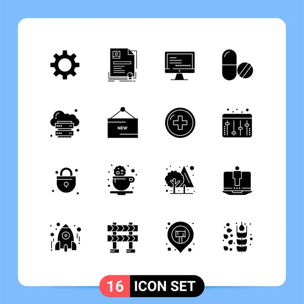 Mobile Interface Solid Glyph Set Pictograms Hosting Tablet Computer Pills — 스톡 벡터