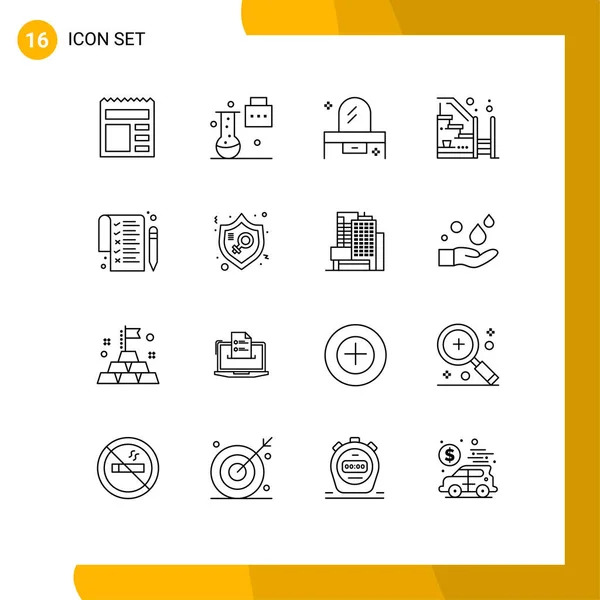 Modern Set Outlines Symbols Progress Science Portfolio Home Dresser Editable — Stock Vector