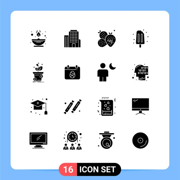 Pictogram Set Van Eenvoudige Solid Glyphs Van Pot Dollar Voedsel — Stockvector