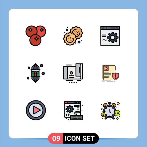 モバイルインターフェイスファイルラインフラットカラーフェスティバル ラマダーン ブラウザ ライト プログラミングの9写真のセット編集可能なベクトルデザイン要素 — ストックベクタ