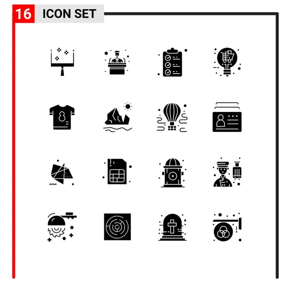 16通用固体标志衬衫 解决方案可编辑向量设计元素的符号 — 图库矢量图片
