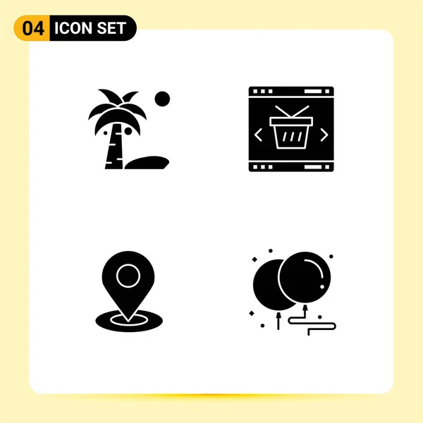 Solid Glyph Pack Universal Symbols Beach Location Summer Online Pin — Stock Vector