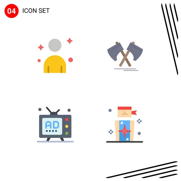 Set Vector Flat Icons Grid Male Marketing Axe Cutter Multimedia — Stock Vector