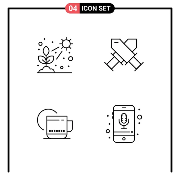 Mobile Interface Line Set Pictograms Cactus Tea Plant Award Hotel — Stock Vector