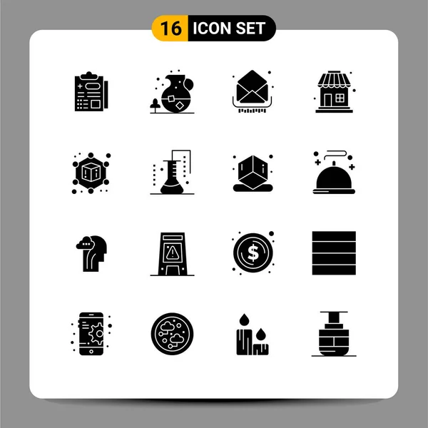 Universal Icon Symbols Group Modern Solid Glyphs Chemical Science Cubo — Vetor de Stock