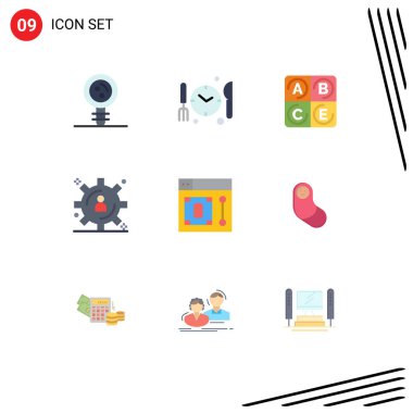 9 Evrensel Düz Renk İşaretleri Araç, tasarım, diyet, ağ, içerik depolama Düzenlenebilir Vektör Tasarım Elemanları