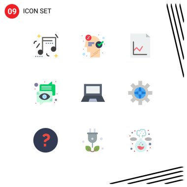9 Tematik Vektör Düz Renkleri ve Düzenlenebilir Bilgisayar Sembolleri, göz, seo, iletişim, kabarcık Düzenlenebilir Vektör Tasarım Elemanları