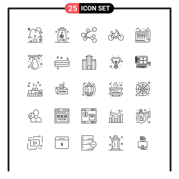 25通用线符号秋天 印刷品 自行车 可编辑矢量设计元素的符号 — 图库矢量图片
