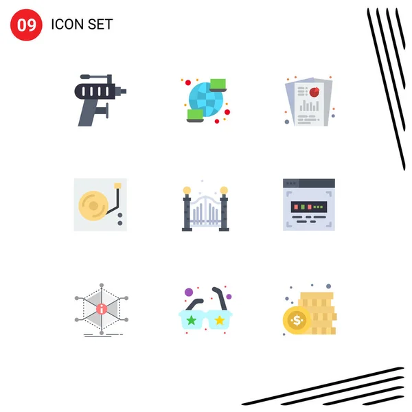 Mobile Interface Flat Color Set Pictograms City Disk Analysis Player — Image vectorielle