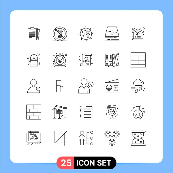 Universal Icon Symbols Grupo Líneas Modernas Caja Planta Dieta Célula — Vector de stock