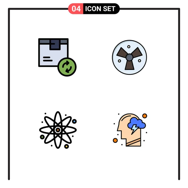 Nowoczesny Zestaw Filledline Flat Colors Piktograf Pudełka Atom Serwis Warining — Wektor stockowy