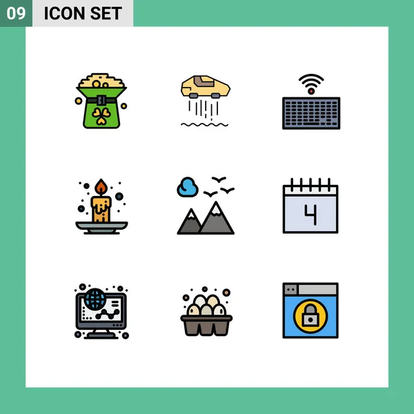 九套现代标志及山形符号 可编辑矢量设计元素的用户界面从线平面色彩套件 — 图库矢量图片