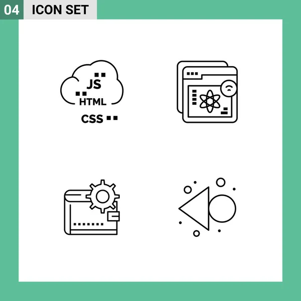 Webおよびモバイルアプリケーション用に設定された4つのユニバーサルファイルラインフラットカラークラウド 財布編集可能なベクトルデザイン要素 — ストックベクタ