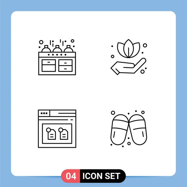4ユーザーインターフェイスライン調理器 オーブン サンダルの現代的な記号とシンボルのパック編集可能なベクトルデザイン要素 — ストックベクタ