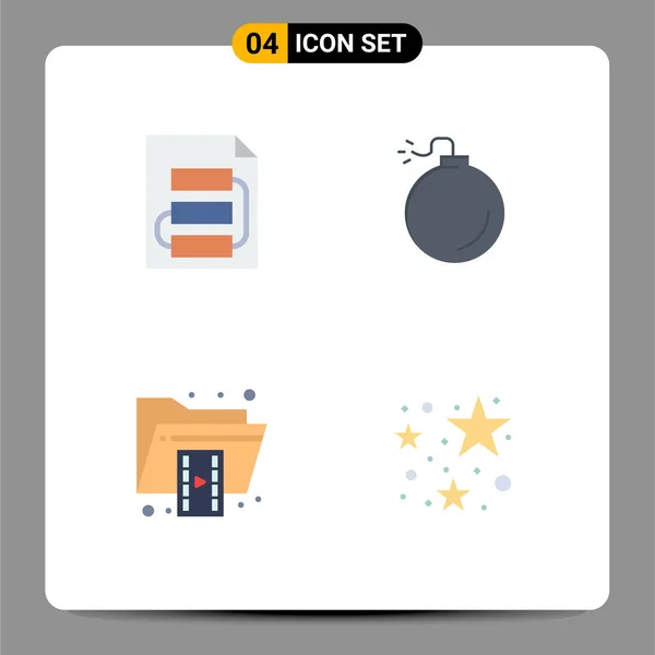 Modern Set Flat Icons Pictograph Document File Strategy Explosive Format - Stok Vektor