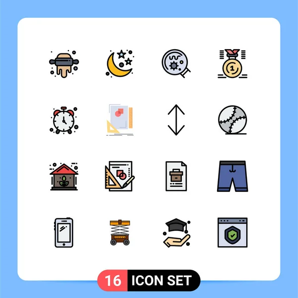 Set Modern Icons Sysymbols Signs Clock Win Laboratory First Medal — Vector de stock