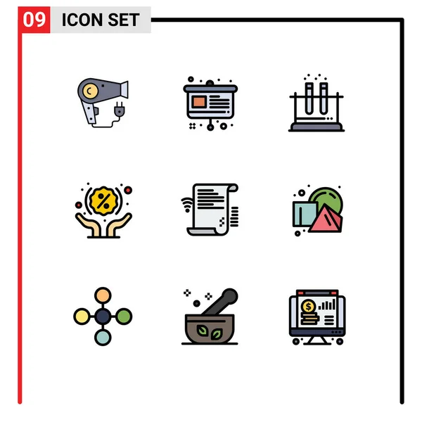Pacote Criativos Filledline Flat Cores Documento Compras Laboratório Porcentagem Desconto —  Vetores de Stock