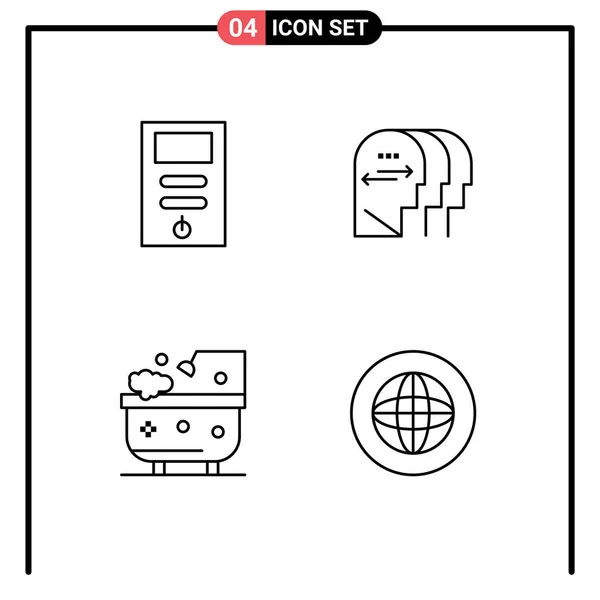 4ファイルラインフラット色の記号と記号のグループコンピュータ バスルーム 安定剤 シャワー編集可能なベクトルデザイン要素 — ストックベクタ